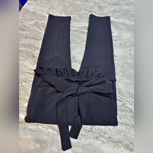 PrettyLittleThing Black Ruffle Waist Tie Front Pants Size 10